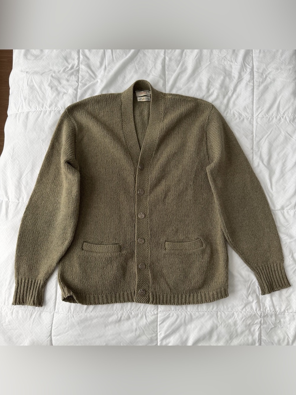 Vtg Campus Shetland Wool Cardigan Sweater Men L Green Grandpa 60's Kurt Cobain